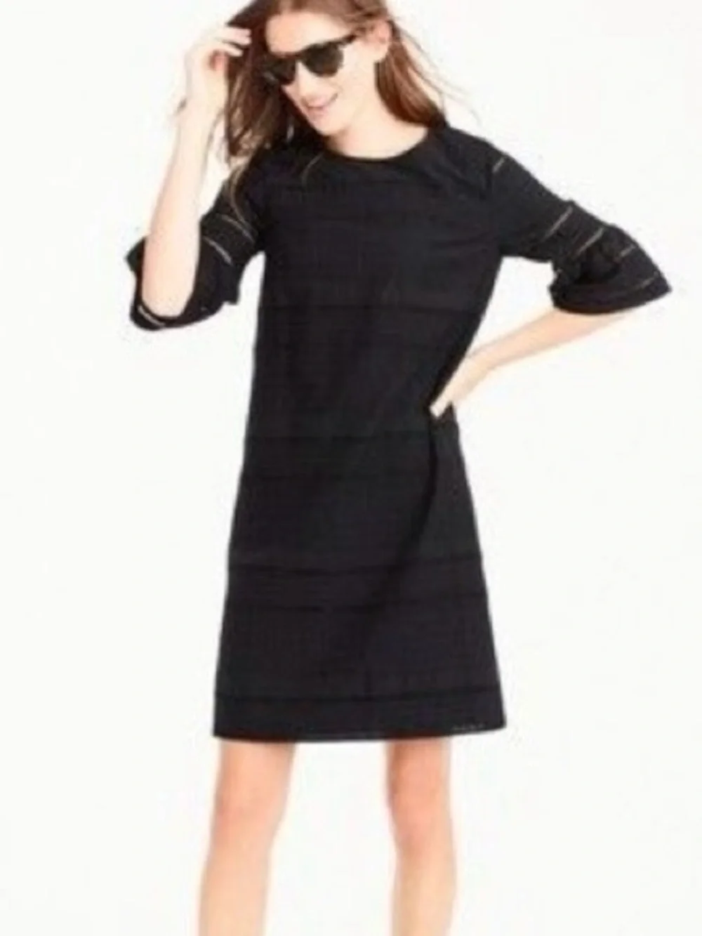 J. Crew Black Mini Shift Dress with Eyelet Detail